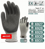 5-ös vágásálló, kopásbiztos, rugalmas többszálú kesztyű, kondenzált fekete latex tenyér 6927-31
