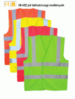 Fluo jól láthatósági mellény (70262 modell), 2 kereszt, 1 hosszanti csík, sárga